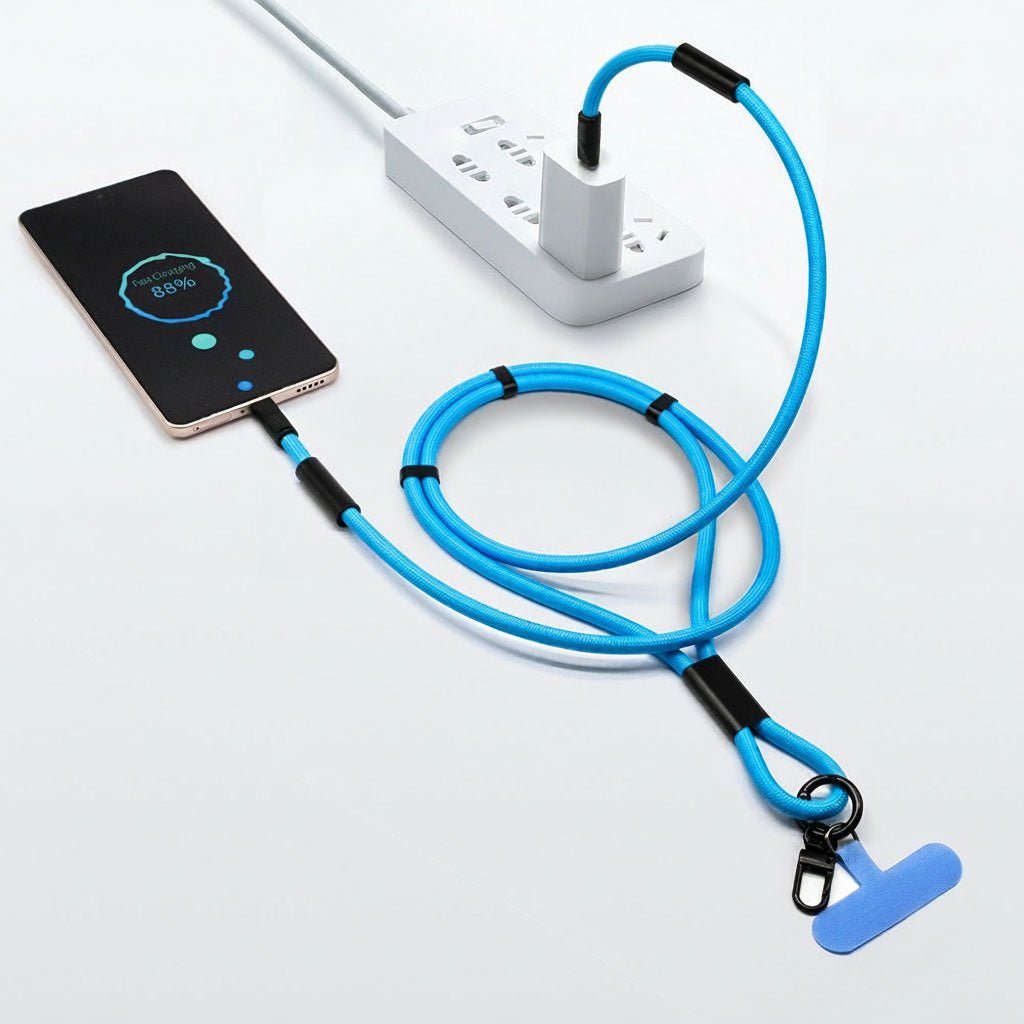 Lanière de Téléphone avec Câble USB - C Intégré - Charge Rapide 60W & Transfert de Données - Chargeurie